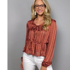 *Molly Bracken Retro Rust Long Sleeve Blouse Top